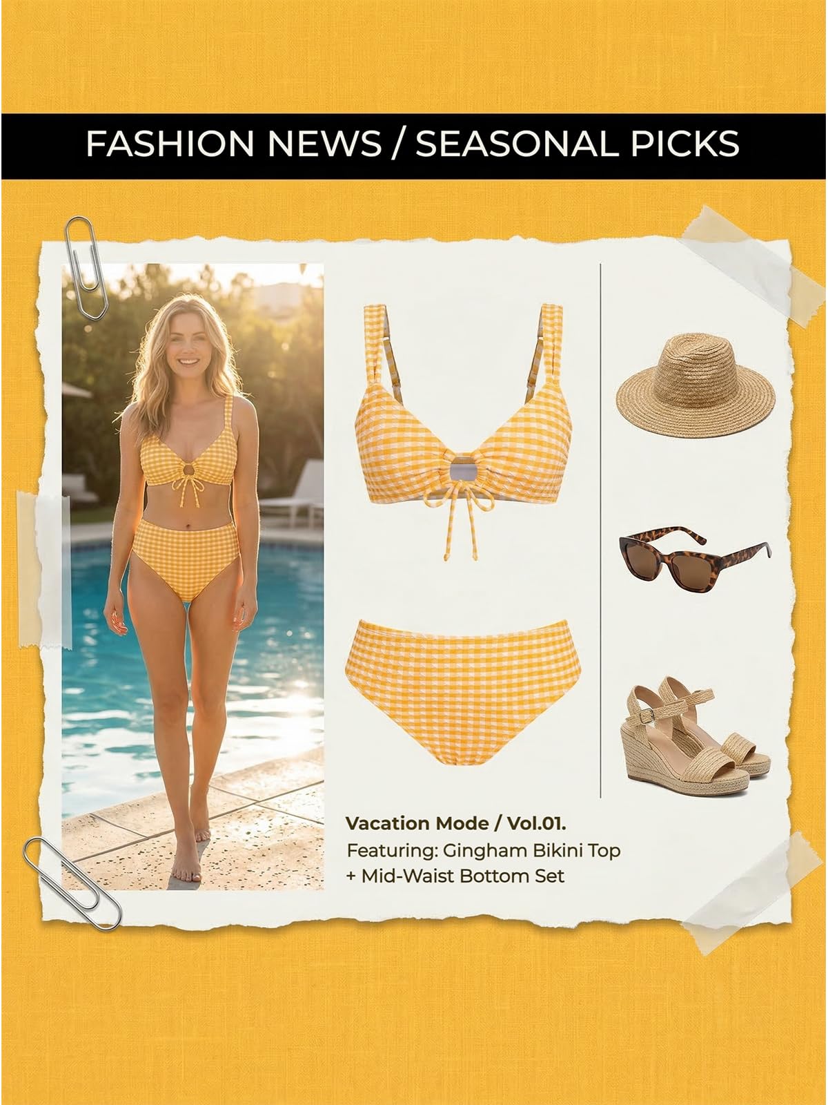 CUPSHE Maillot de bain deux pièces pour femme avec col en V et cordon de serrage | Maillot de bain, bonnets souples amovibles, crochet arrière, couverture complète, taille moyenne, vacances à la plage
