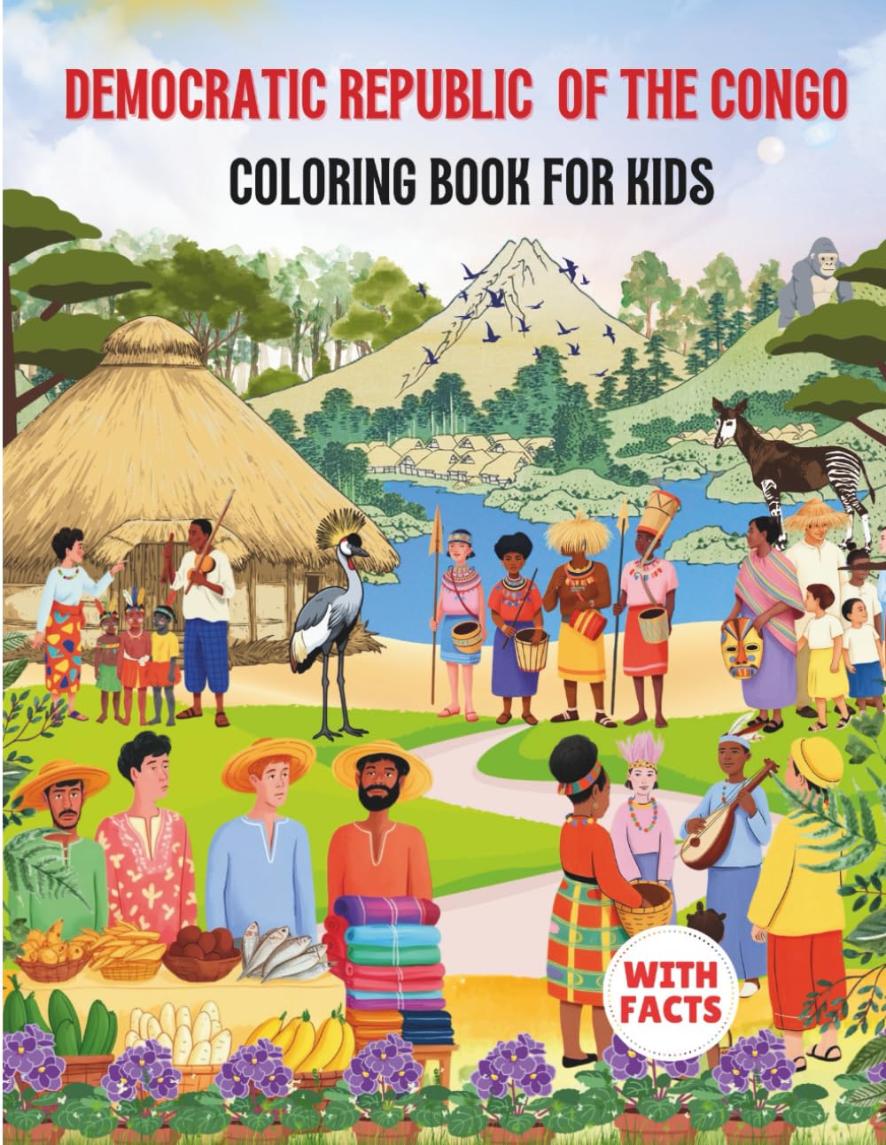 Democratic republic of the Congo coloring book for kids with facts