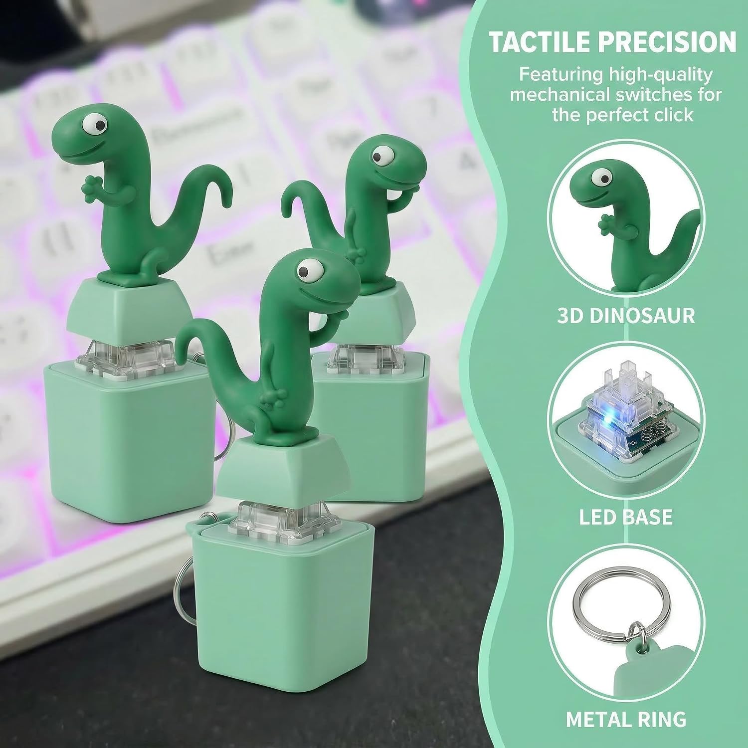 Lizard Keychain Sound: Rechargeable Lizard Button with Colorful Lights and Sound 1-Pack