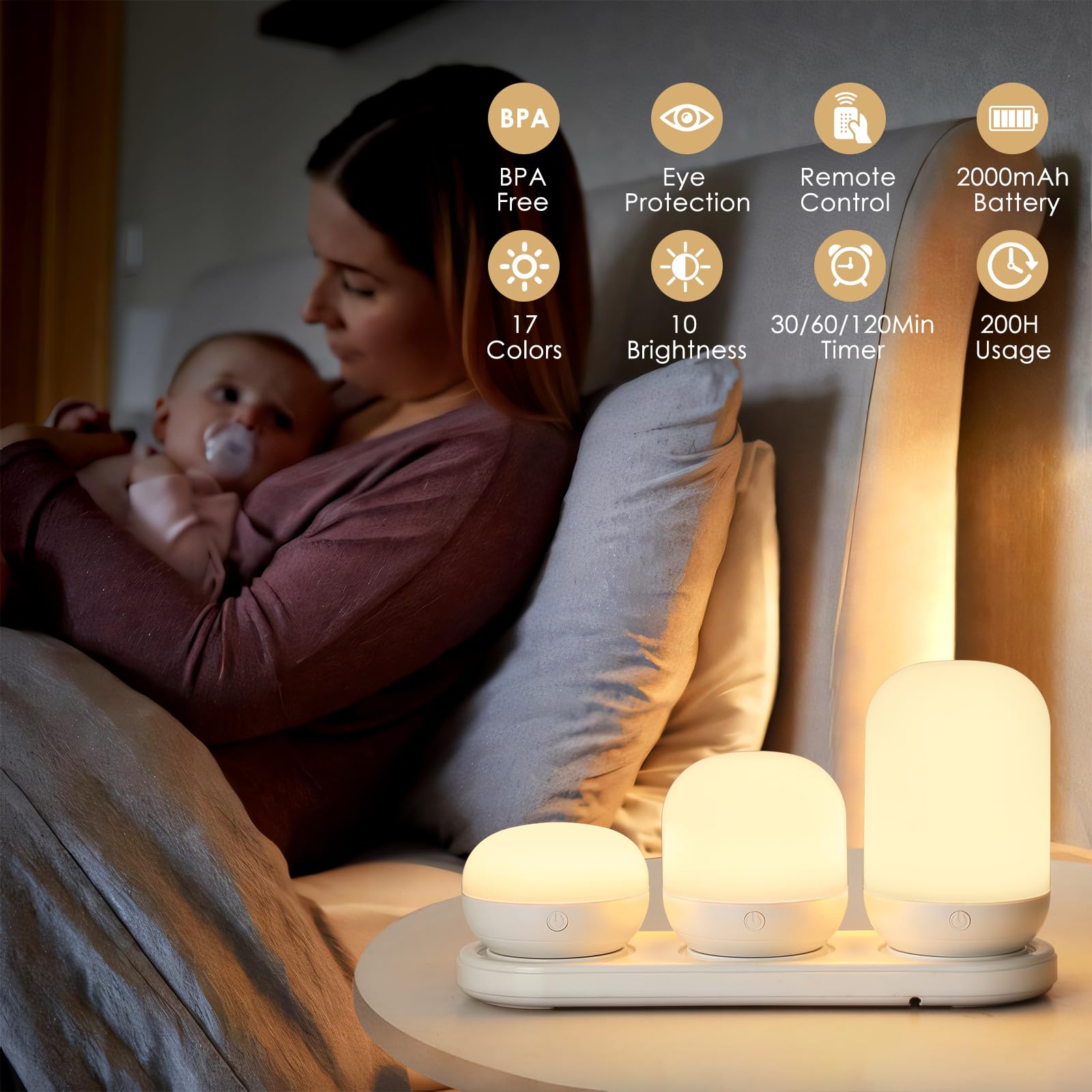 Baby Night Light for Kid, Portable Rechargeable Nightlight with Stable Charging Pad, Remote Control, Nursery Night Lamp for Breastfeeding, Toddler Night Light for Bedroom, Timer Setting