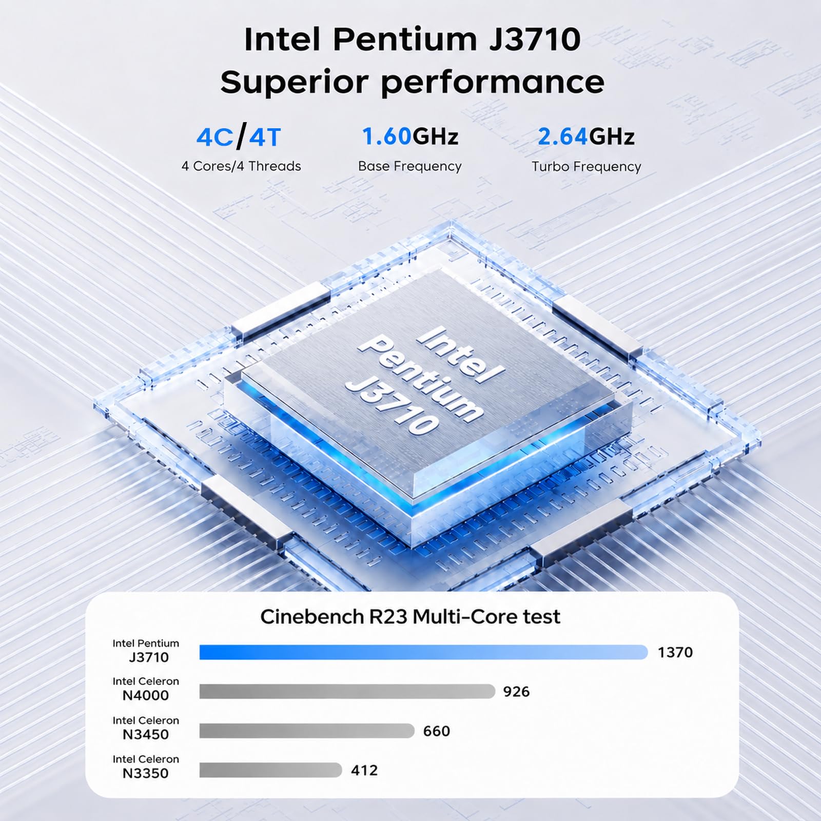 Kayoote Laptop 14,1'' Win 11 Pro, Intel Pentium J3710 Quad-Core fino a 2,64GHz, 8GB RAM, SSD M.2 128GB, Display HD, Cerniera 180°, USB 3.0, Mini HDMI, Webcam, PC Leggero per Lavoro e Studio