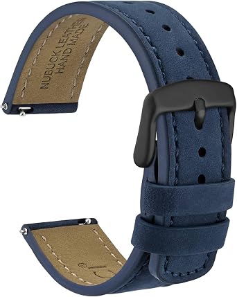 WOCCI 20mm Retro Leather Watch Band for Men and Women, Quick Release Replacement Strap with Black Buckle Blue