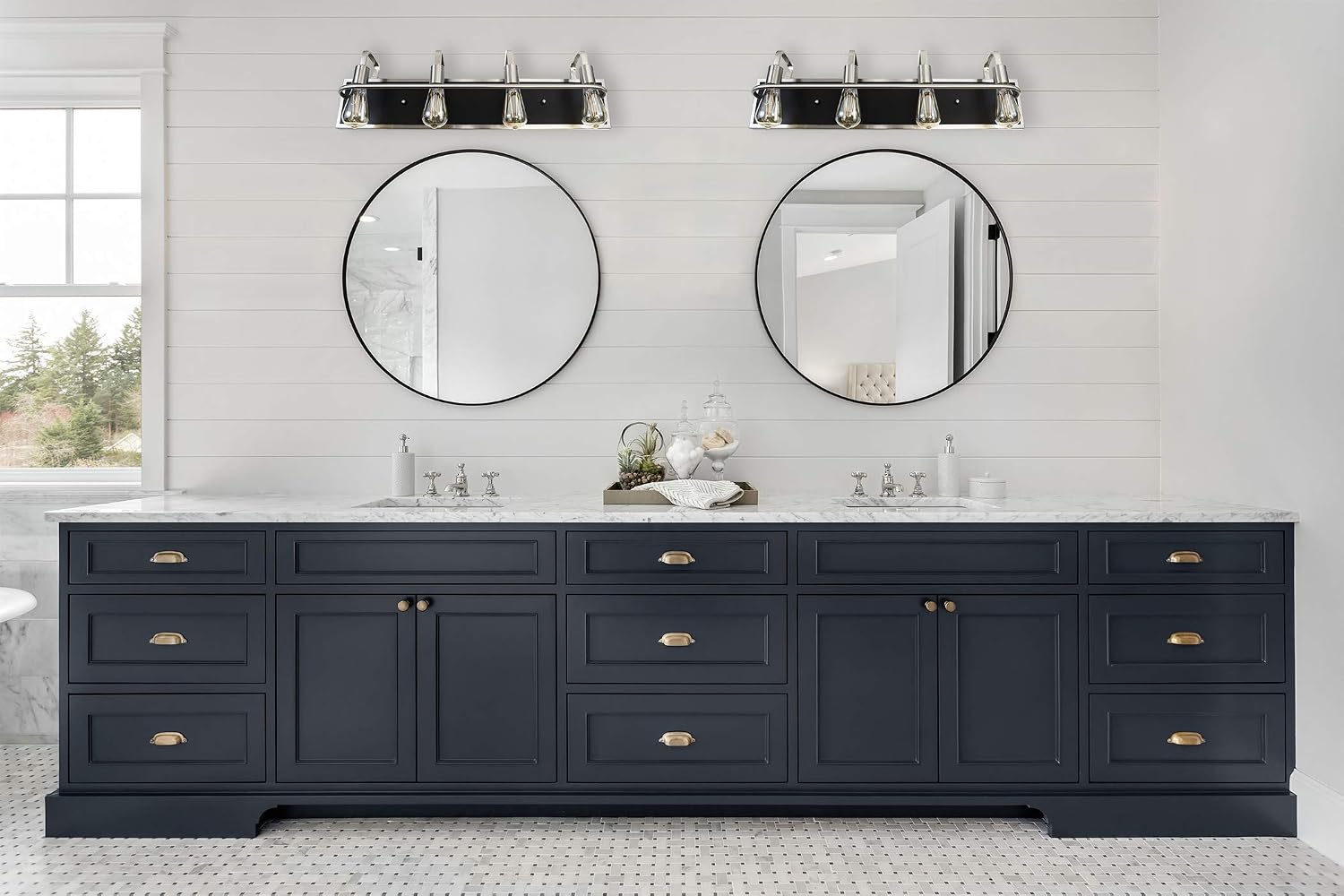 4 Light Bathroom Vanity Light Modern Light Fixtures Brushed Nickel and Matte Black with Clear Glass for Bathroom Mirror Hallway Bedroom