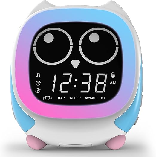 iTOMA Addo Kids Alarm Clock,Sunrise/Sunset Simulation Bedside Lamp, Grow Children's Clock Trainer and Bluetooth Music Player,White Noise Sleep Sounds Wake Up Clock Owl CKS912