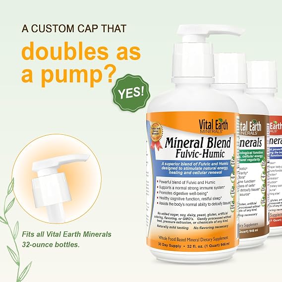 Vital Earth Minerals Fulvic Humic Mineral Blend Liquid with Pump Fulvic Acid Supplement with 70+ Trace Minerals, Electrolytes for Recovery, Balance & Energy, 32 Oz