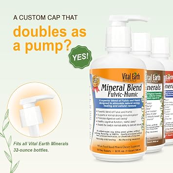 Vital Earth Minerals Fulvic Humic Mineral Blend Liquid with Pump Fulvic Acid Supplement with 70+ Trace Minerals, Electrolytes for Recovery, Balance & Energy, 32 Oz