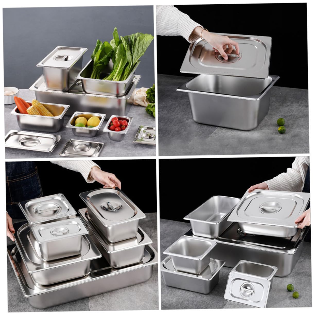 Mikinona Porta Cibo e Anti Macchie in Acciaio Inossidabile con Coperchio da Buffet e Angoli Arrotondati Design Semplice Facile da Pulire per Caffetterie e Pasticcerie