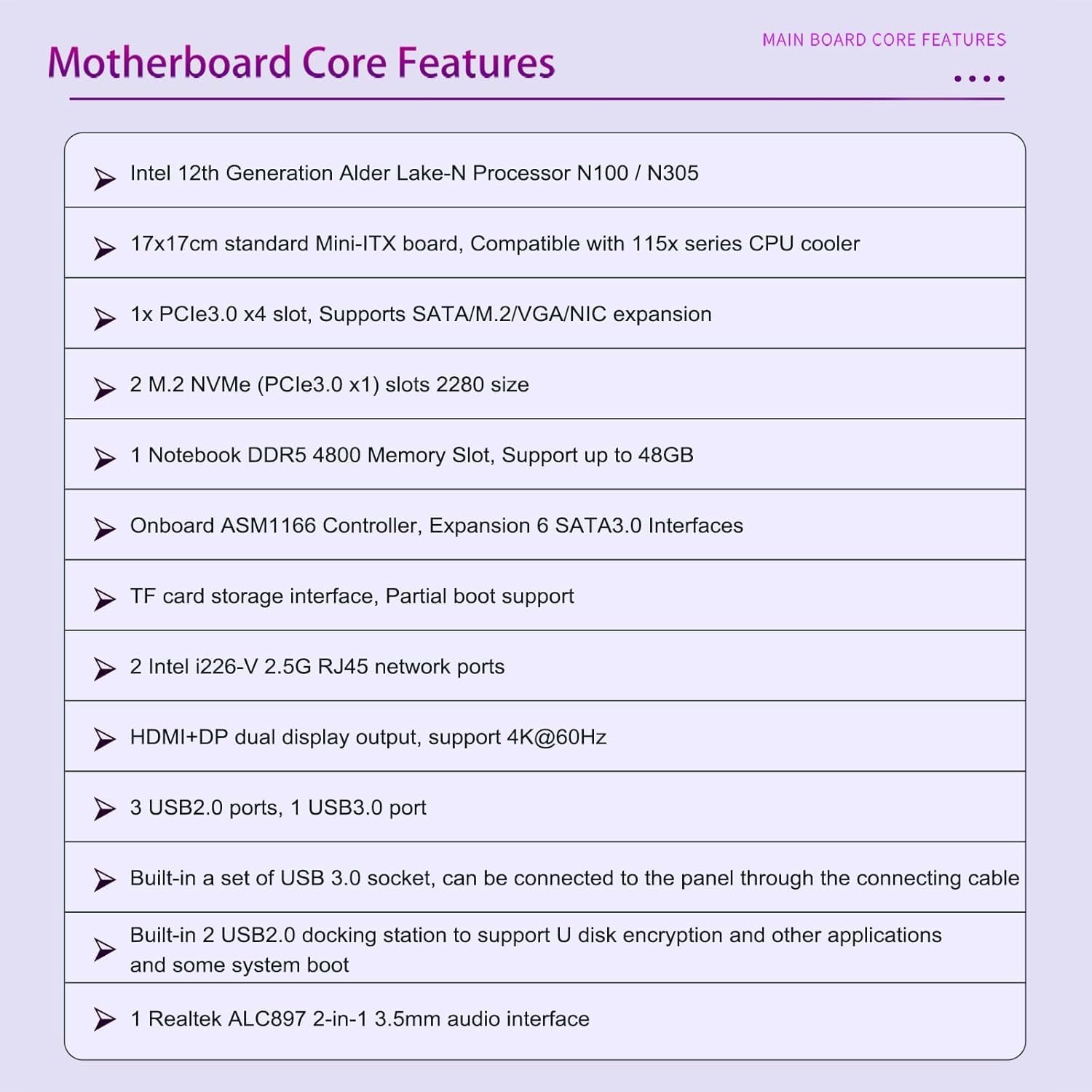 12th Gen i3-N305 N100 NAS Motherboard 6-Bay Soft Router (6 *SATA3.0 Ports /DDR5 4800MHz/ 2*M.2 NVMe/Dual I226-V 2.5G) Firewall ITX Mainboard(N100+Joe Fan)