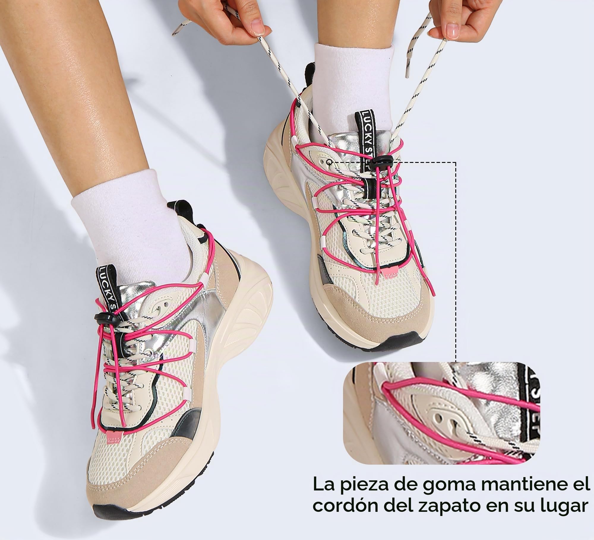 LUCKY STEP Zapatillas Deportivas Mujer con Plataforma, de Malla y Cordón Ajustable para Running, Gimnasio, Trabajo y Estilo de Vida Casual y Deportivo