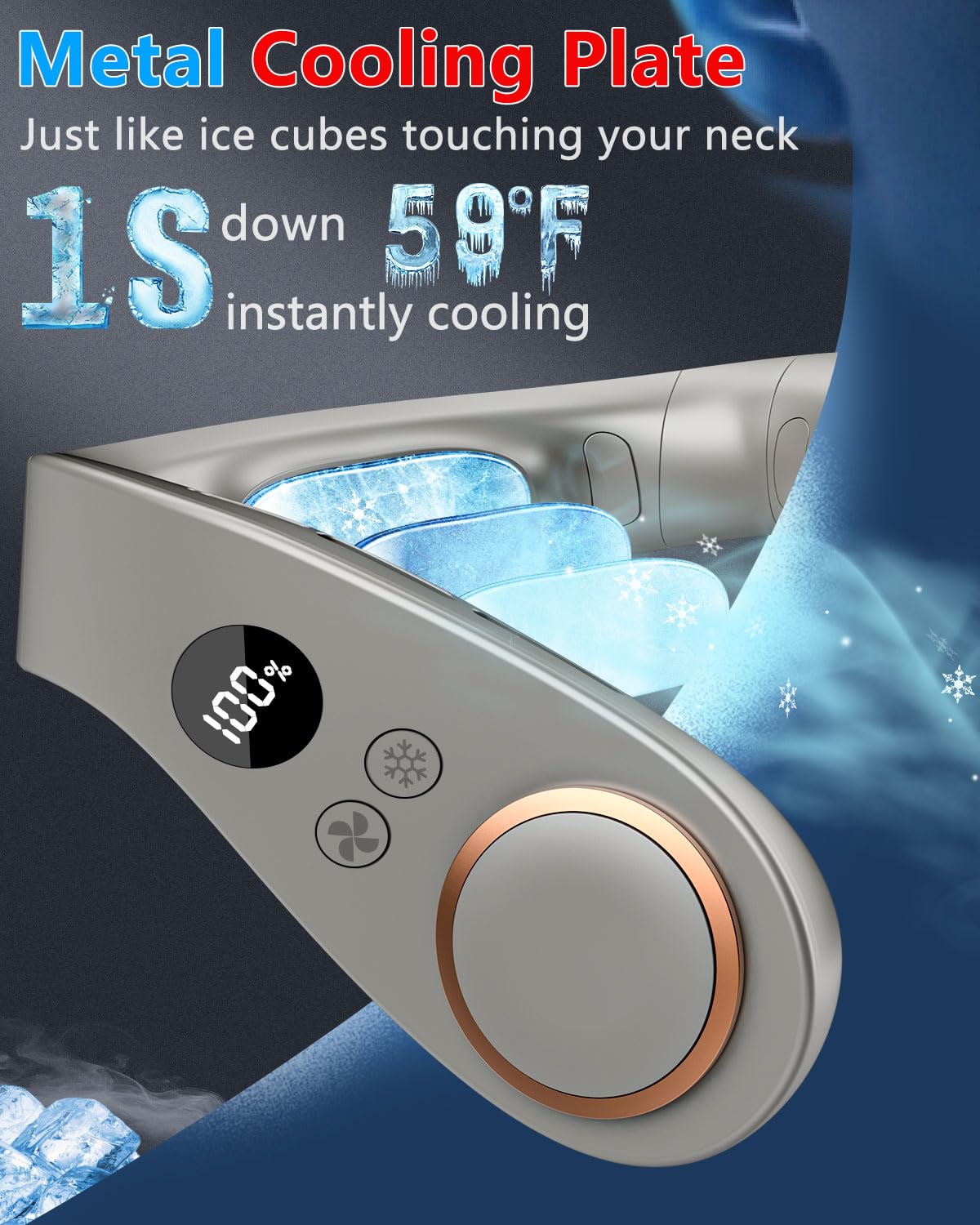 Ventilador de cuello con placa de refrigeración, pantalla LED de 5 velocidades y potencia, ventiladores potentes silenciosos de 24 horas que soplan aire frío, USB de 5500 mAh, enfriador de CA