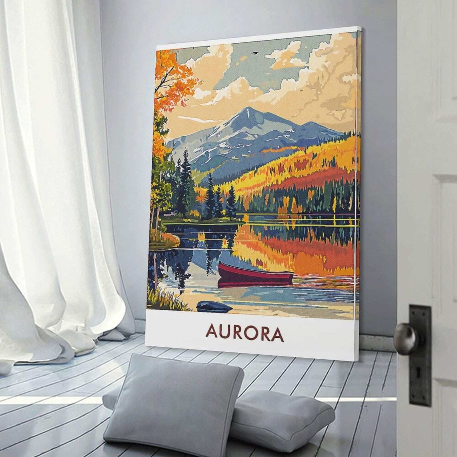 Junmoney Canvas Wall Art Aurora Lake Landscape, 16x24inch(40x60cm), for Lounge Decor, Bedroom Walls Or Flats, A Home Accent with Warm Character