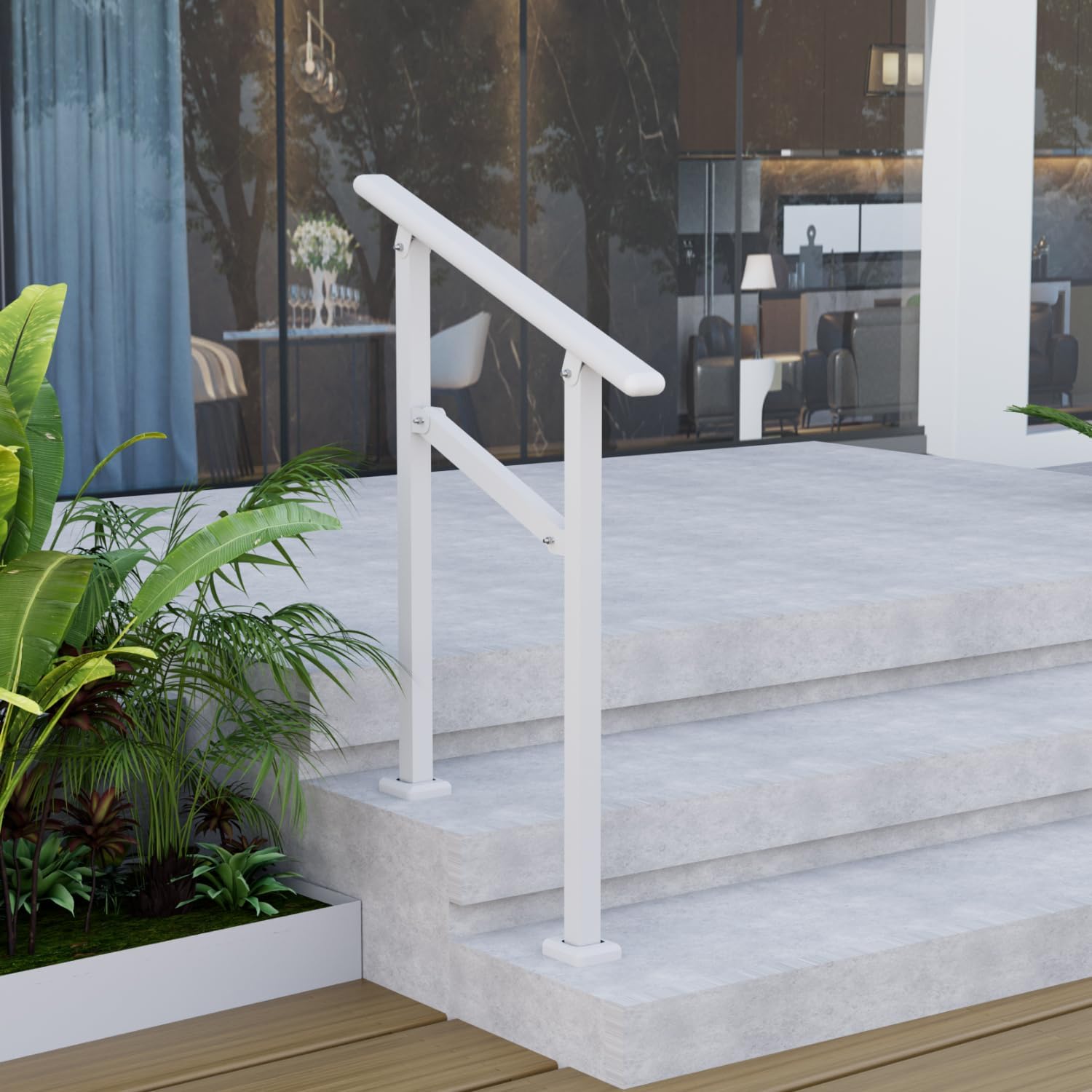 Hand Rails for Outdoor Steps, 1-2 Step Stair Railing Outdoor, 2 Step Handrails for Outdoor Steps, (White, 1Pack)