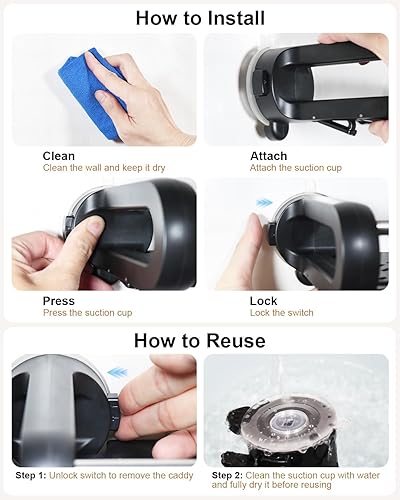 Miniatura 4 de JOTPE Organizador de ducha con ventosa, estante de ducha para duchas interiores, almacenamiento en el hogar y la cocina, organizador de baño