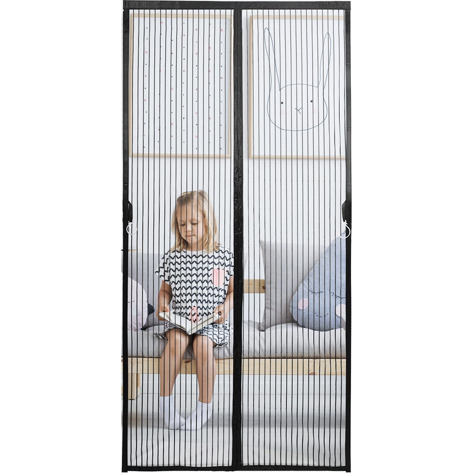 Hilftio Tela de mosquiteramo squitera Puerta Enrollable 150X260cm Persianas mosquiteras Mosquitera balconera Mosquitera Puerta magnetica Terraza, Negro