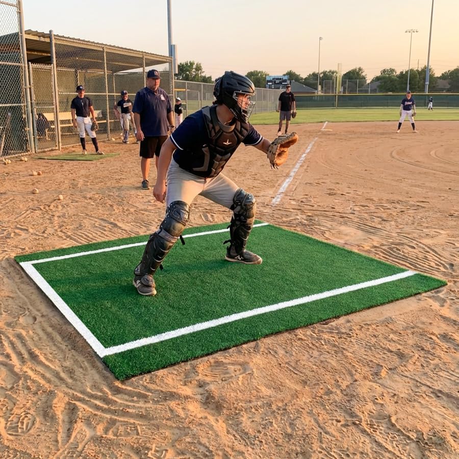 FORZA Catcher’s Extension Mat 6ft x 6ft – Cushioned Baseball & Softball Training Mat | Shock-Absorbing PU Foam Backing | Non-Slip Surface – Indoor & Outdoor