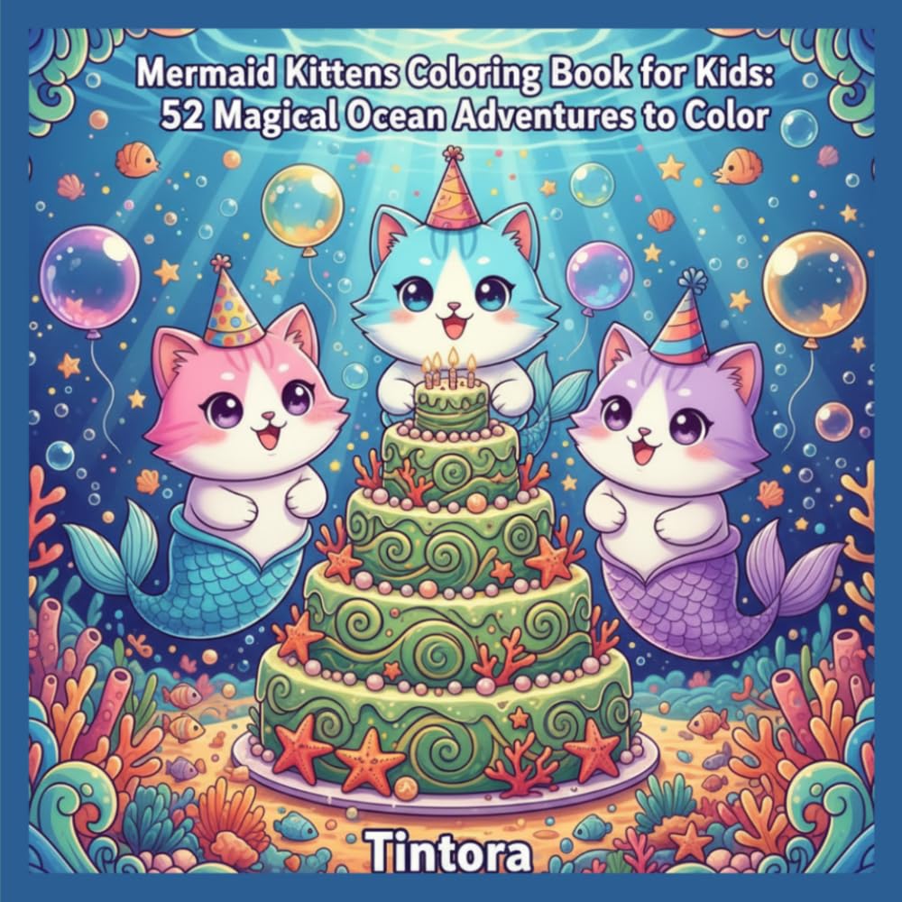 Mermaid Kittens Coloring Book for Kids: 52 Magical Ocean Adventures to Color: Adorable Kawaii Coloring Pages Featuring Kitten Mermaids, Seahorses, ... Worlds for Girls and Boys Ages 4 to 10