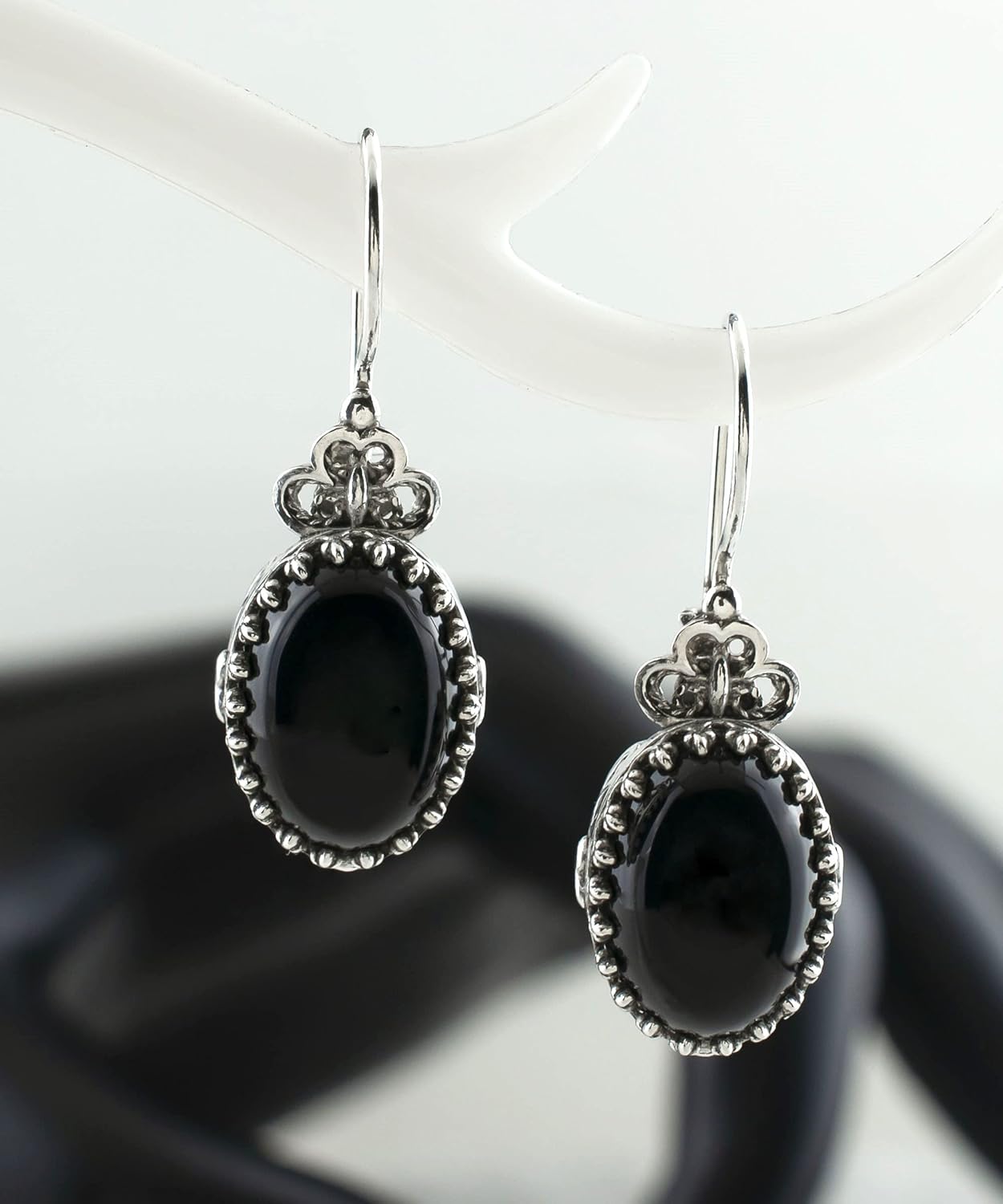 FILIGRANIST 925 Sterling Silver Filigree Art Heart Design Women Oval Drop Earrings with Gemstones