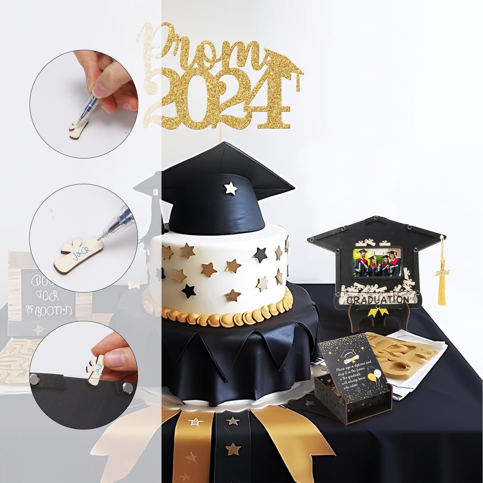 Graduation Guest Book, Class Of 2025 Graduation Guest Book With Pen, Hardcover Guest Sign In Book, Memory Scrapbook, Graduation Decorations, Grad Party Supplies For High School,College (Gold
