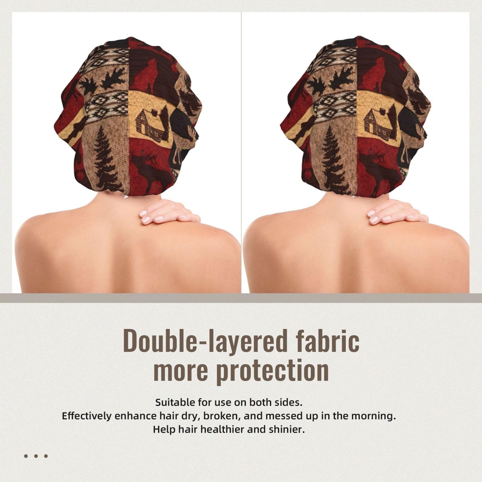 Double Layer Reversible Hair Wrap Satin Sleep Bear Deer Fish Cap Bonnet for Braid Curly Hair Satin Bonnet Black