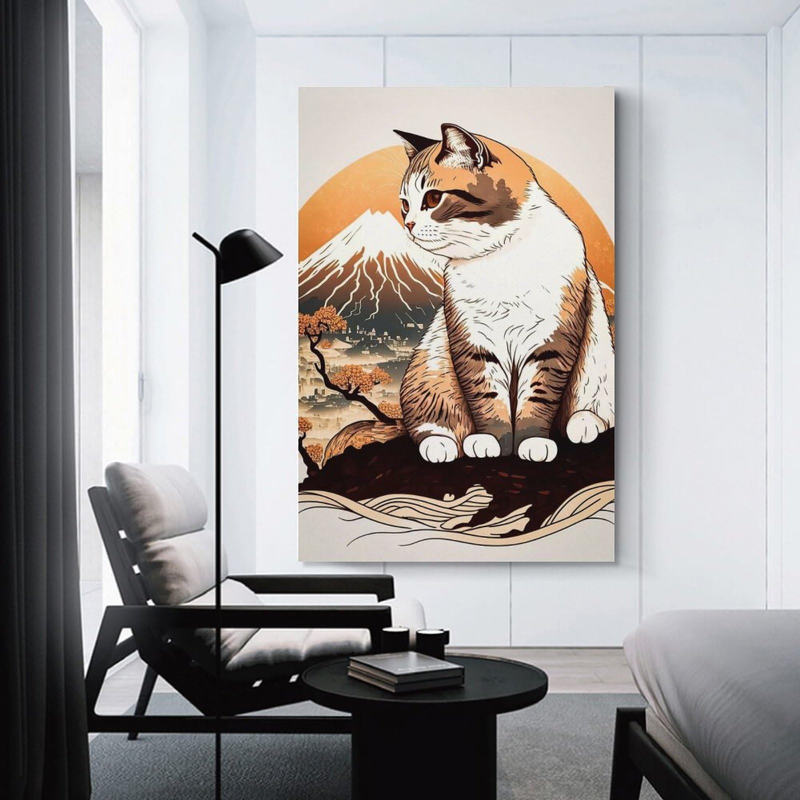 Junmoney Canvas Art Print Cat Cherry Blossom Japan, 16x24inch(40x60cm), for Calm Bedrooms, Home Corners Or Flats, A Warm Accent for Relaxed Interiors