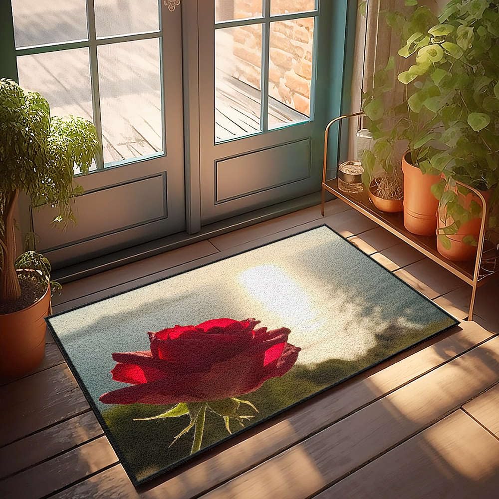 Tapis imprimé rose rouge et coucher de soleil rétro pour garçon 65x90
