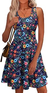 Summer Dresses for Women Casual Sleeveless Sundresses Elastic Waist Mini Sun Dress