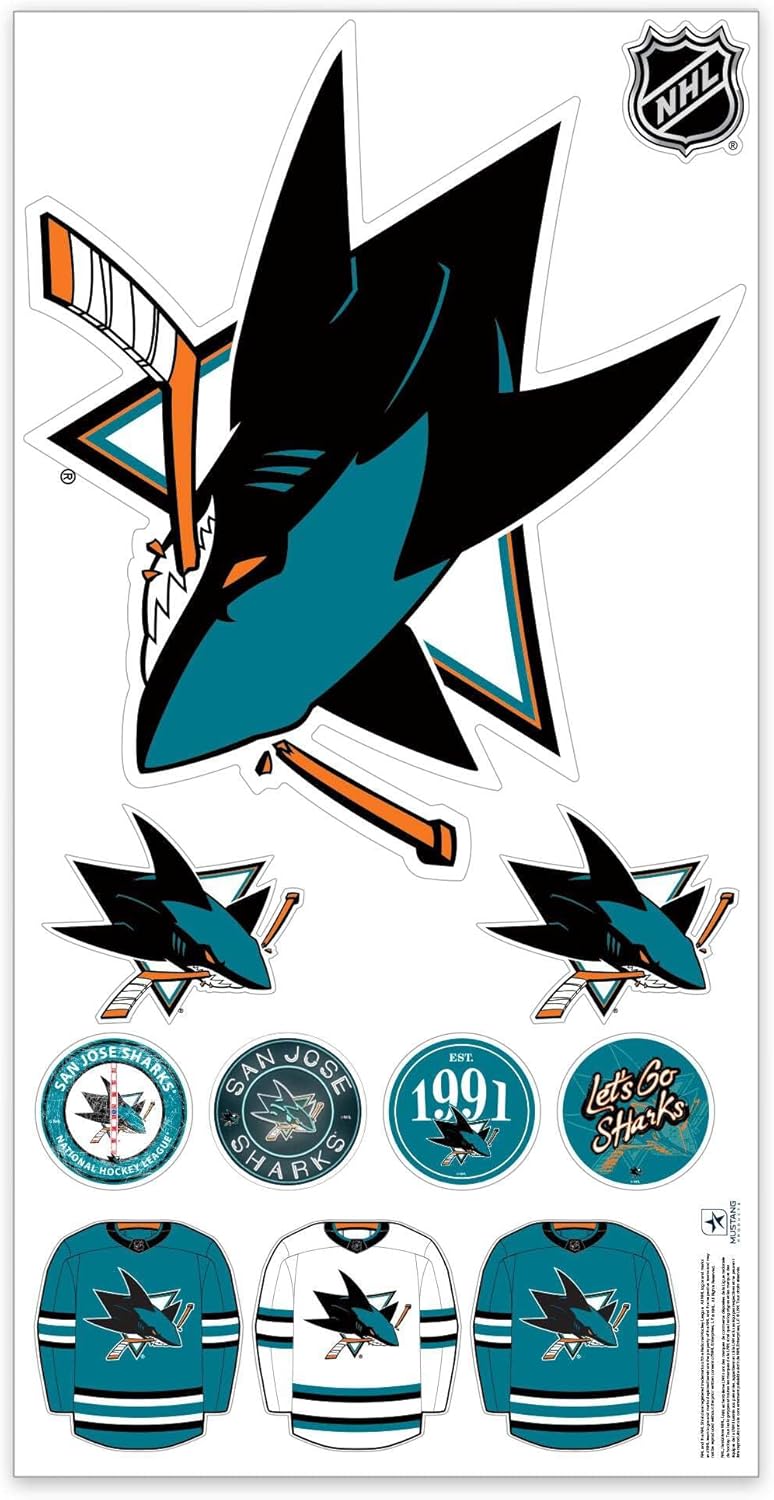 Sports Decor San Jose Sharks Repositionable Wall Decal Set - Team Logos