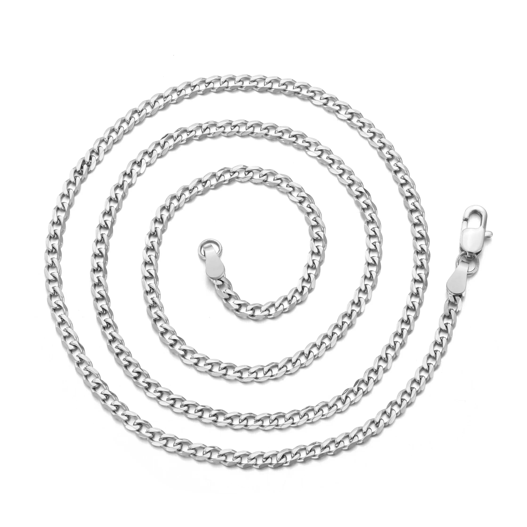 Men's 3mm Stainless Steel Curb Chain Necklace 18" 20" 22" 24" Inch