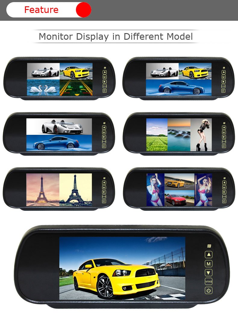 7 pollici auto specchietto retrovisore Monitor Video 4 CH ingresso Split Quad Display Schermo a colori 9 – 36 V