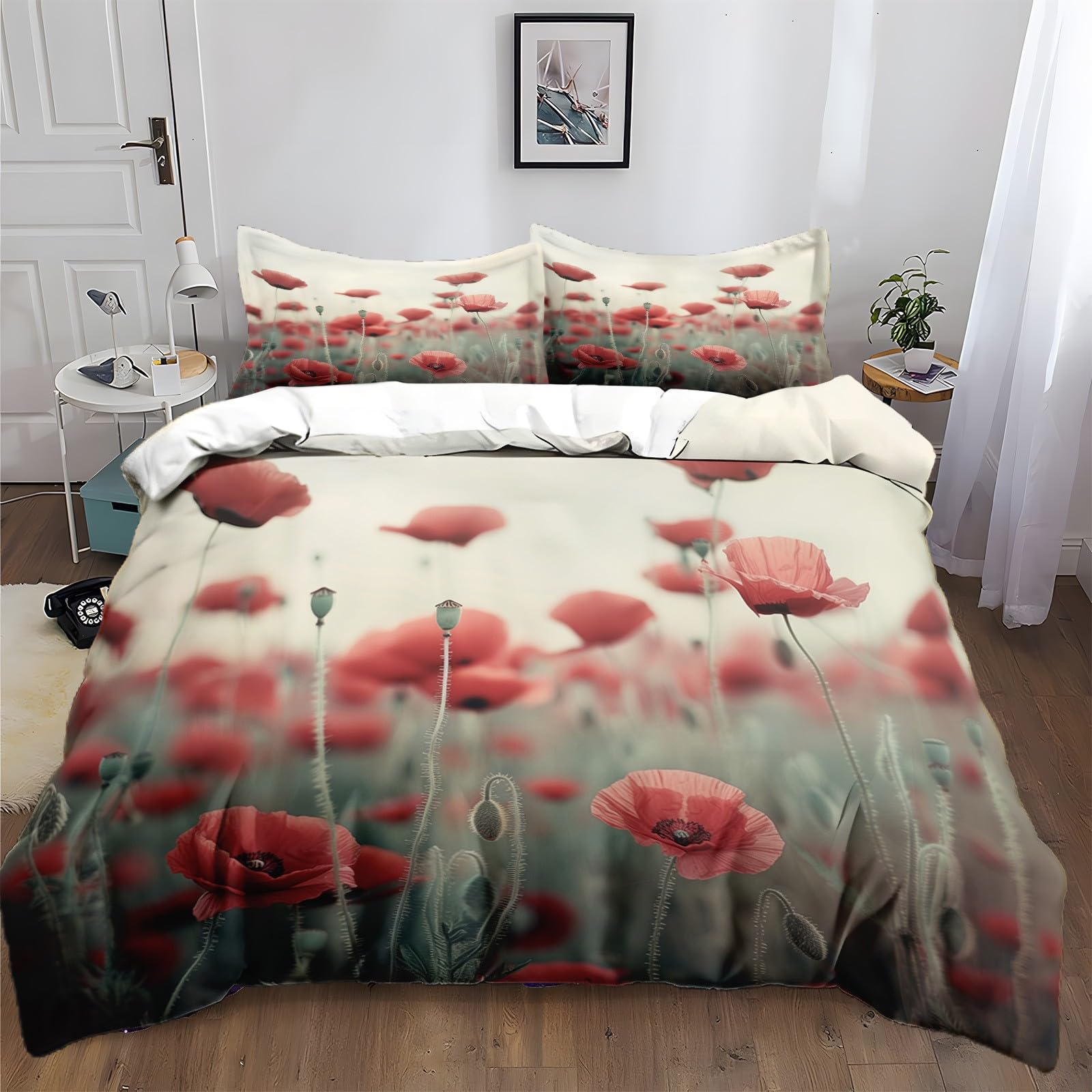Housse de couette coquelicot rouge pour s'endormir dans un décor floral et doux
