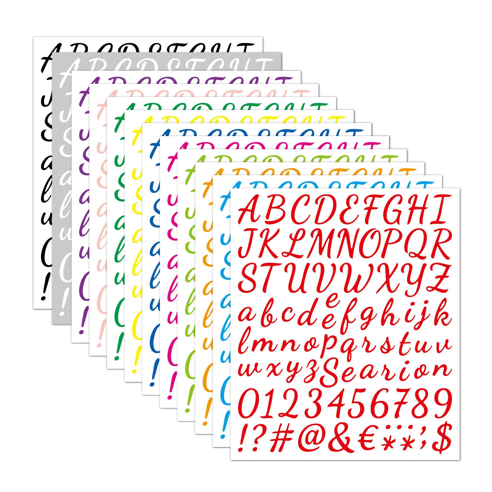 12 hojas de letras adhesivas, letras adhesivas, números de alfabeto, autoadhesivas, para pegar, vinilo resistente al agua, letras, pegatinas autoadhesivas