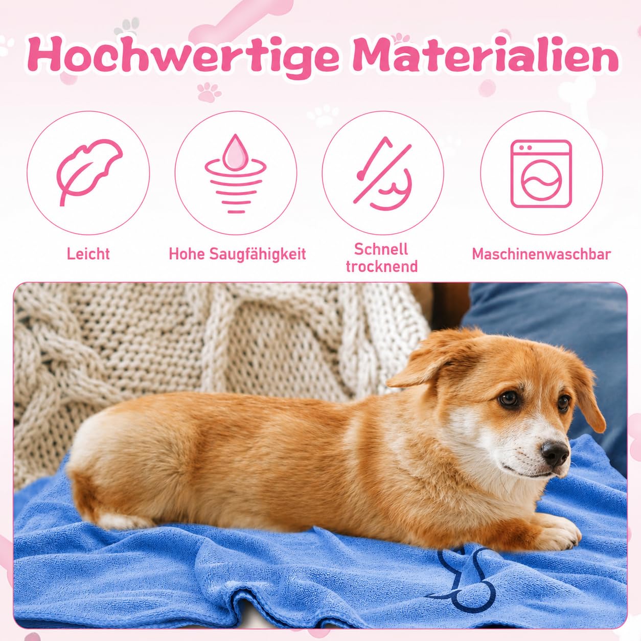 20 Stück Hundehandtücher 100 x 50 cm Mikrofaser Haustier Handtücher Saugstark Schnelltrocknend Hundetuch für Kleine Mittlere Große Hunde Welpen Katzen 10 Farben