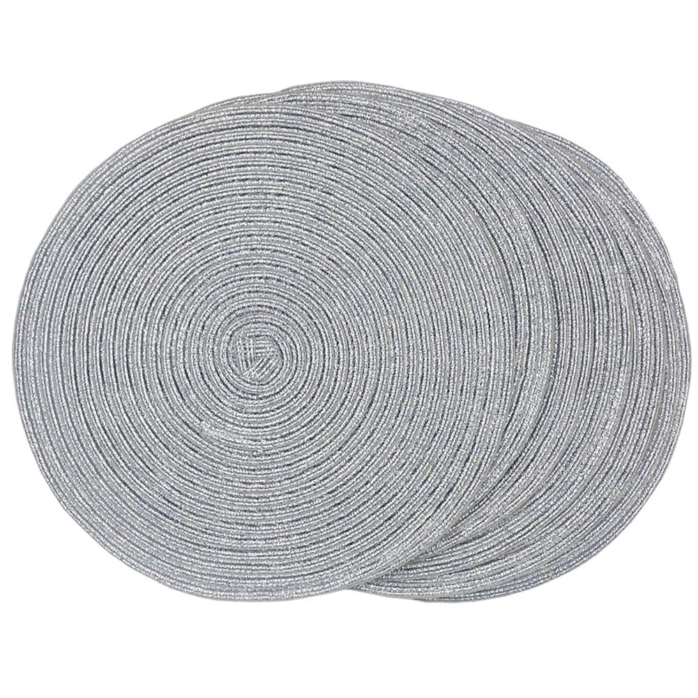 SCF2017 Round Woven Glitter Plastic Placemats 30cm Hollow Table Mats,Set of 6,Silver