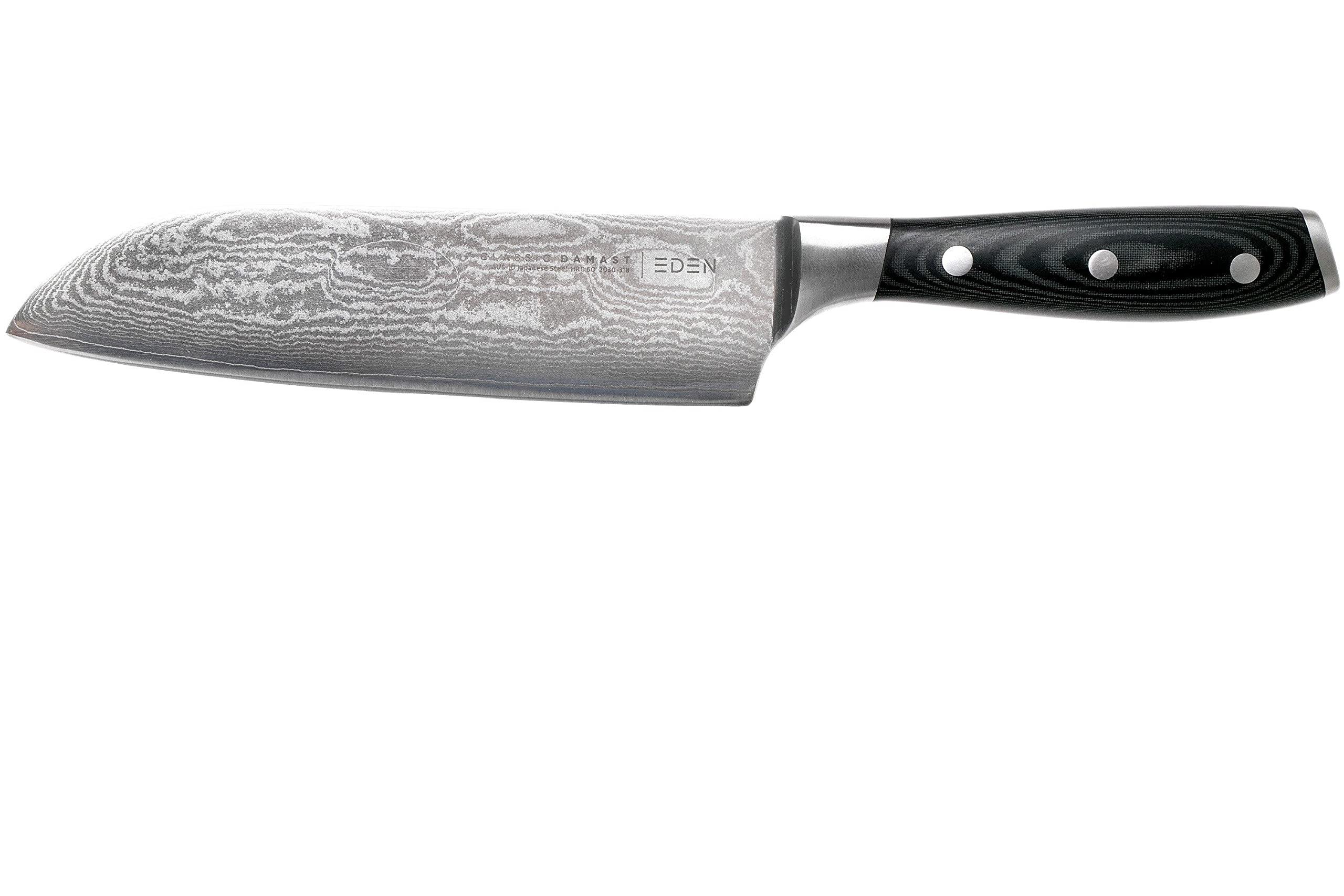 Set de 3 Couteaux Eden Classic Damast EQ2030-S07 Set de Couteaux avec Santoku, Couteau à Pain et Couteau d'Office, Acier de Damas