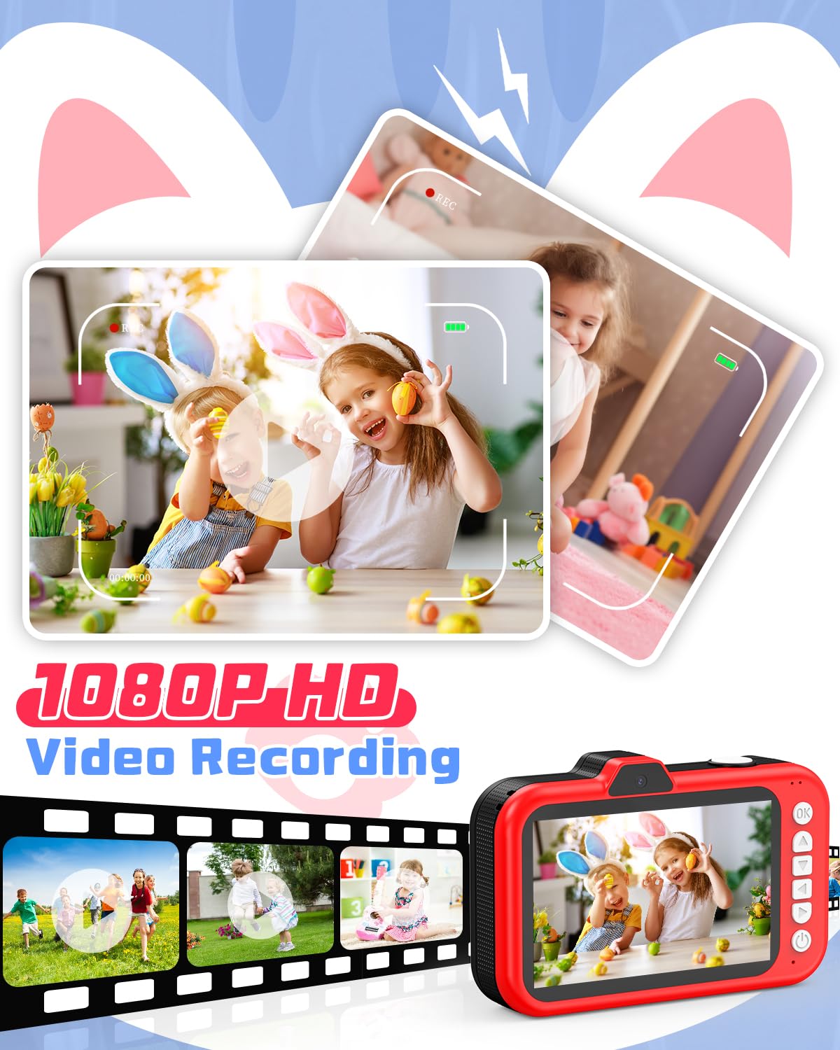 Macchina Fotografica Bambini,Usteetic 3,5” Grande Schermo 1080P Fotocamera Digitale Bambini con 360° Obiettivo Zoom LED Flash 32GB TF Scheda,Regalo di Natale Giocattolo per 3 4 5 6 8 7 9 10 11 12 Anni