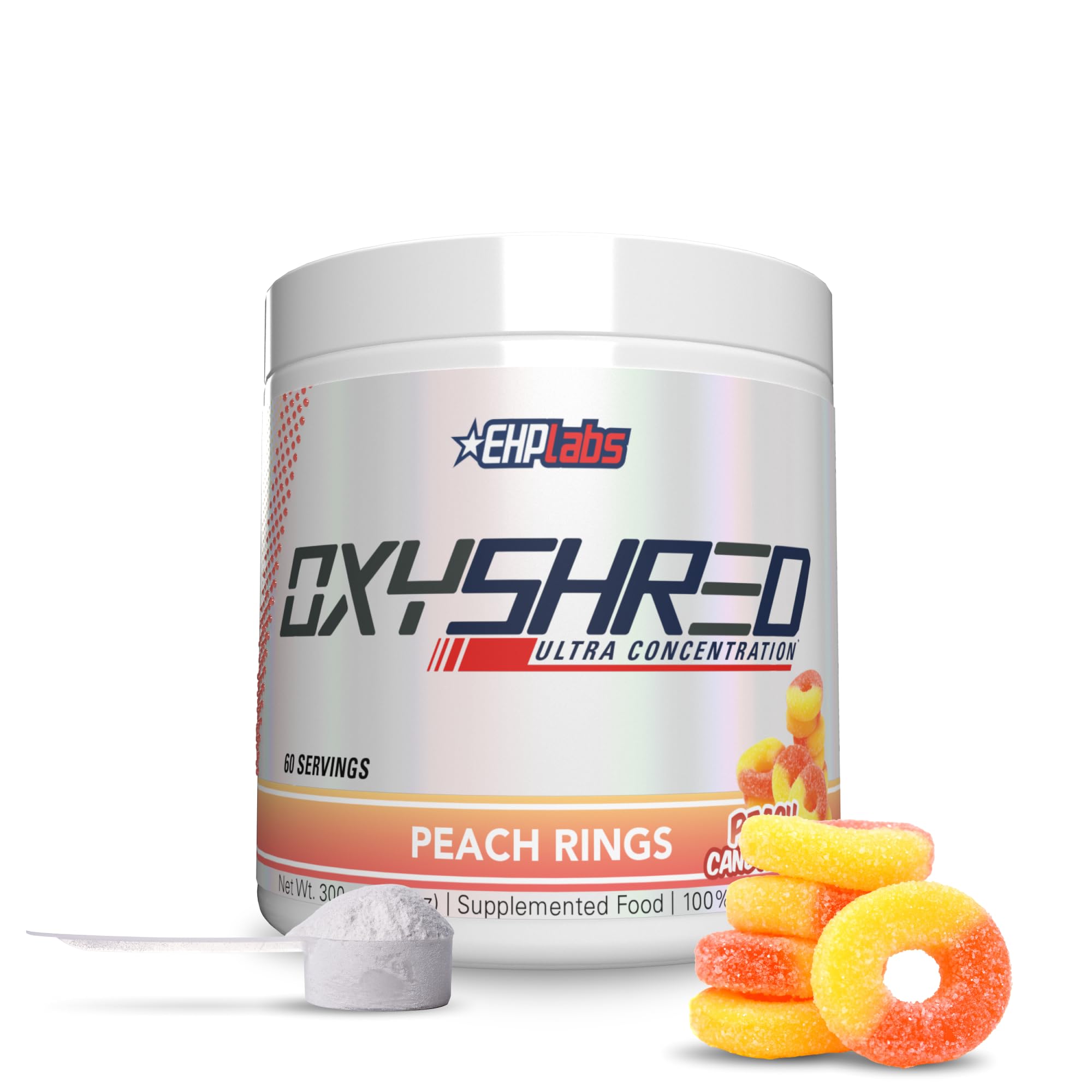 EHP LABS OxyShred Thermogenic Fat Burner by - Weight Loss Supplement, Energy Booster, Pre-Workout, Metabolism Booster, Water cut 60 Servings (Peach Rings)