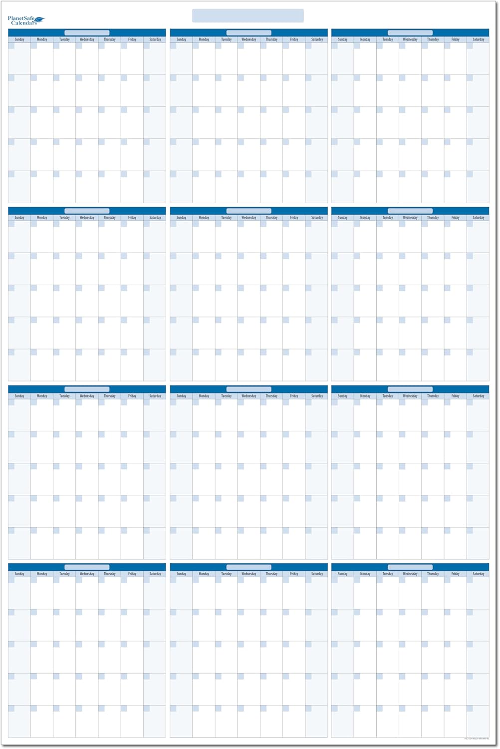 Blue Dry-erase 12 Month Vertical 36"t X 24"w Marker & Eraser. Stain Free. Lasts a lifetime - NNB