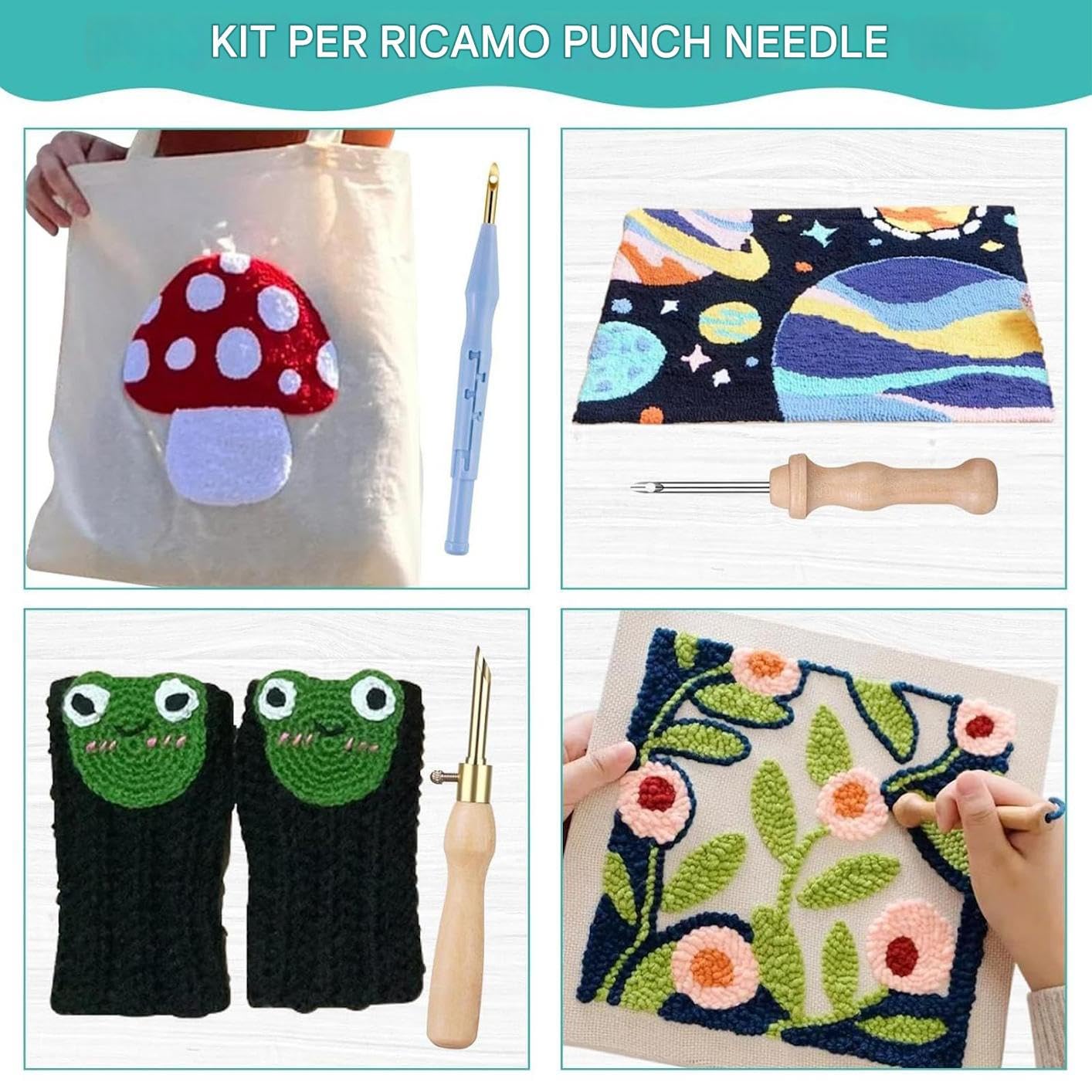 Kit Punch Needle, juego para principiantes – Herramienta ajustable para edredones, sombreros, almohadas, ropa