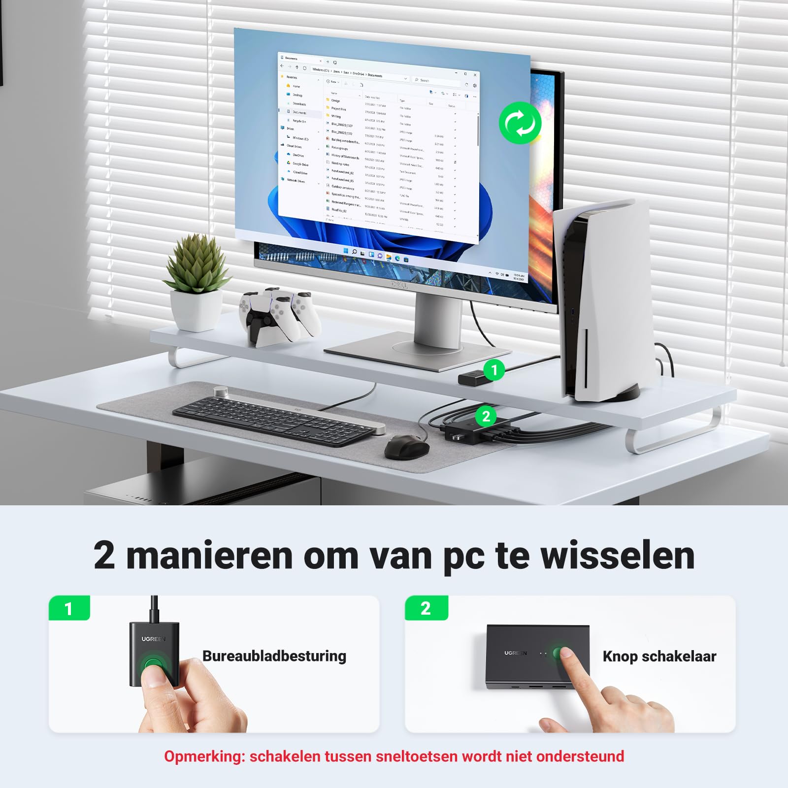 UGREEN HDMI 2.0 KVM Switch 2 PC 1 Monitor USB HDMI KVM Switch 4K@60Hz mit Desktop Steuerung für