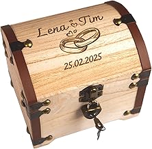 Personalisierte Schatztruhe Hochzeit | Hochzeitsgeschenke für Brautpaar Geld | Geldgeschenke Verpackung Geldscheine Münzen | Schatzkiste Spardose Holzkiste | Hölzerne Hochzeit Geschenk | Ringe