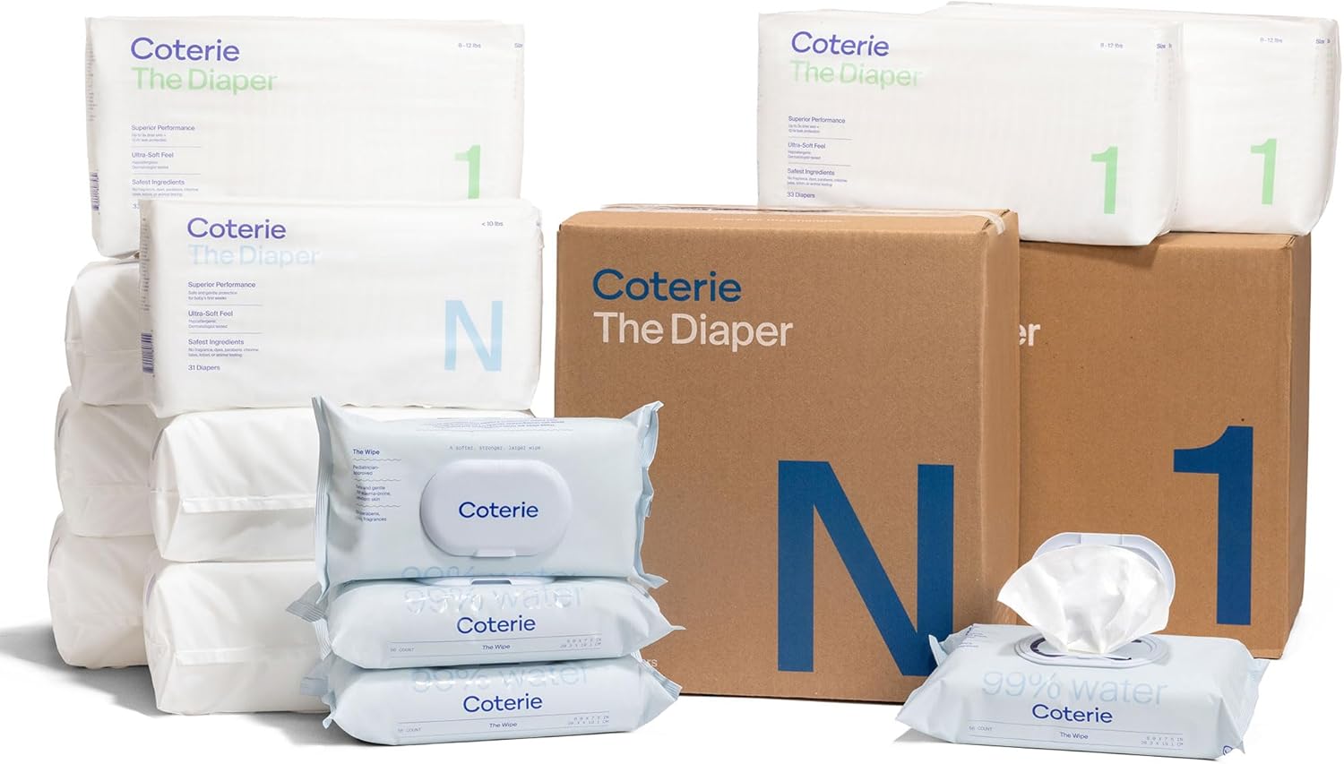 Coterie Baby Diapers + Wipes Baby Kit, Size 1 (198 Count