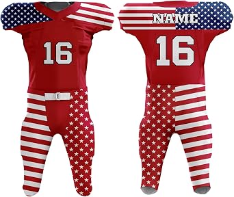 Custom Unisex Adult Youth Patriotic American Flag Football Uniform - Includes Jersey & Pants