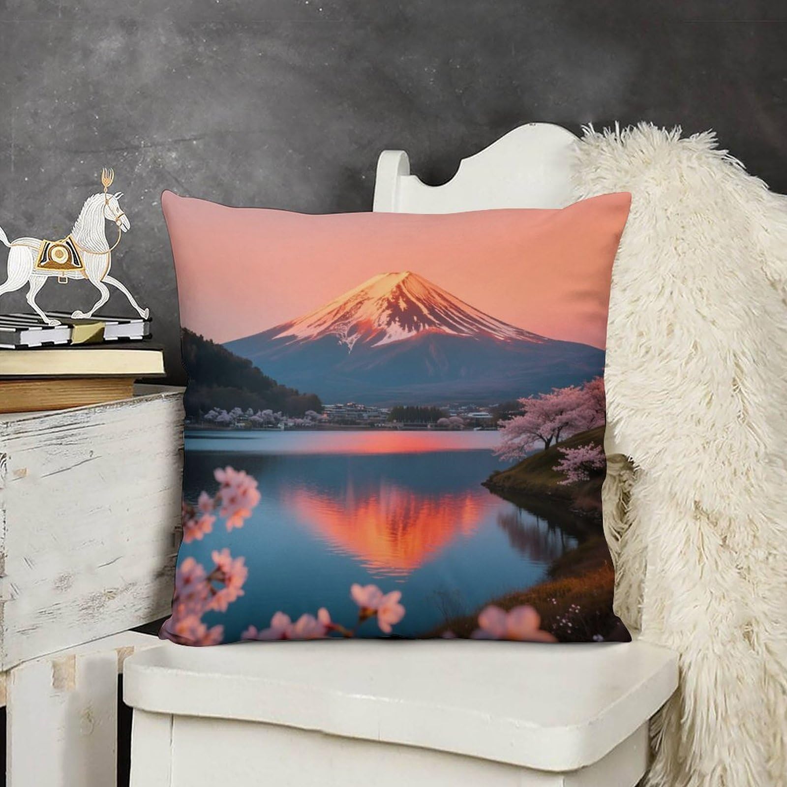 FodPand Boho Farmhouse Sunset Fuji Reflection Pillow Covers with Hidden Zipper 24x24 Soft Plush Cushion Cover Decorative Throw Pillow Cases for Couch Bed Sofa Living Room Indoor Outdoor Home Decor