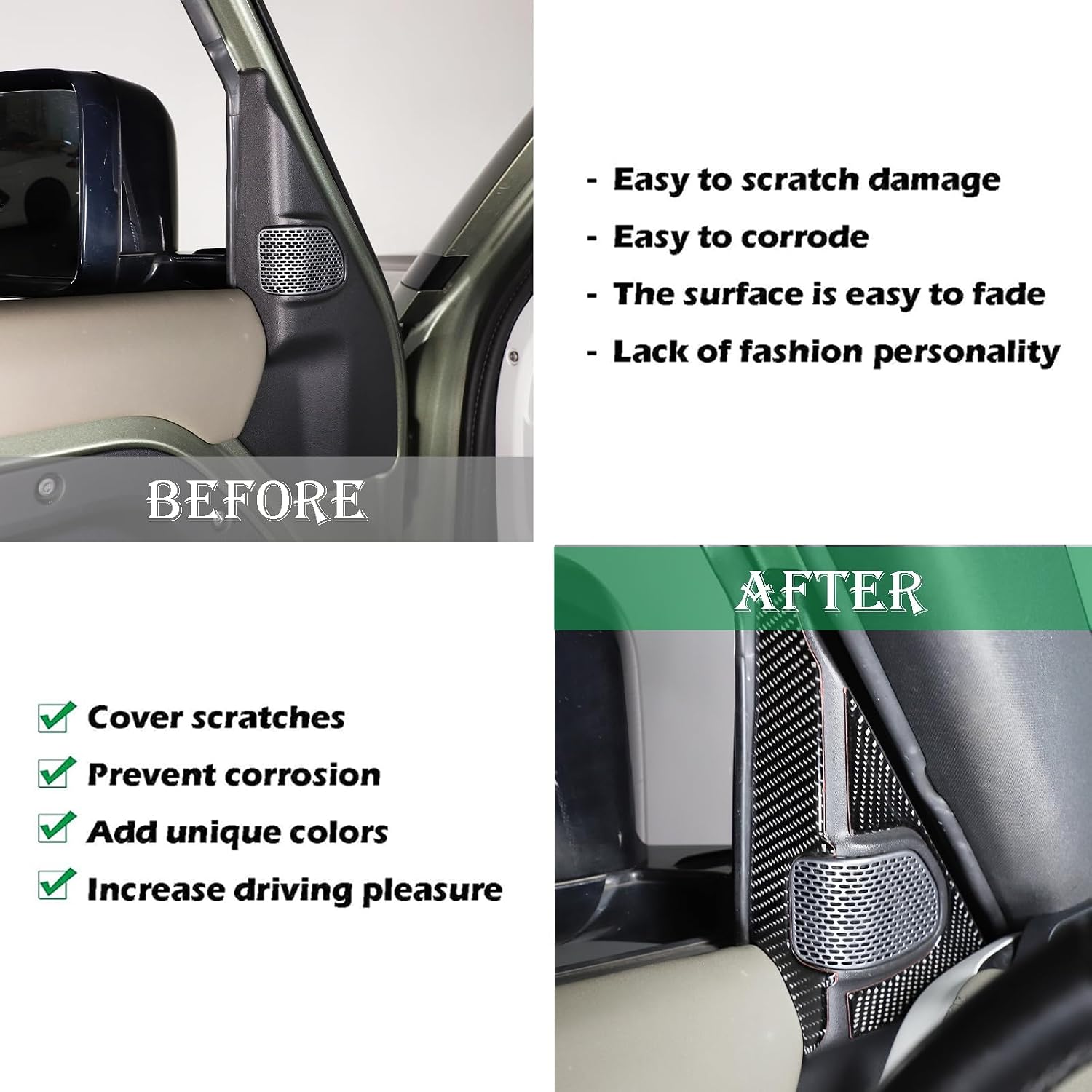 PIUGILH A Pillar Speaker Panel Trim Cover Compatible with Land Rover Defender 90 110 130 2020-2024 Accessories, Soft Carbon Fiber Decorative Sticker, 4Pcs