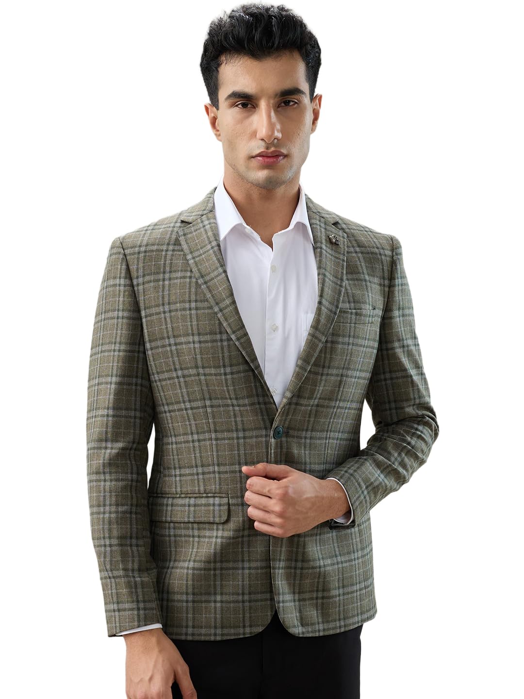 Poly Wool Blend Green Checks Pattern Men Blazer-image-43