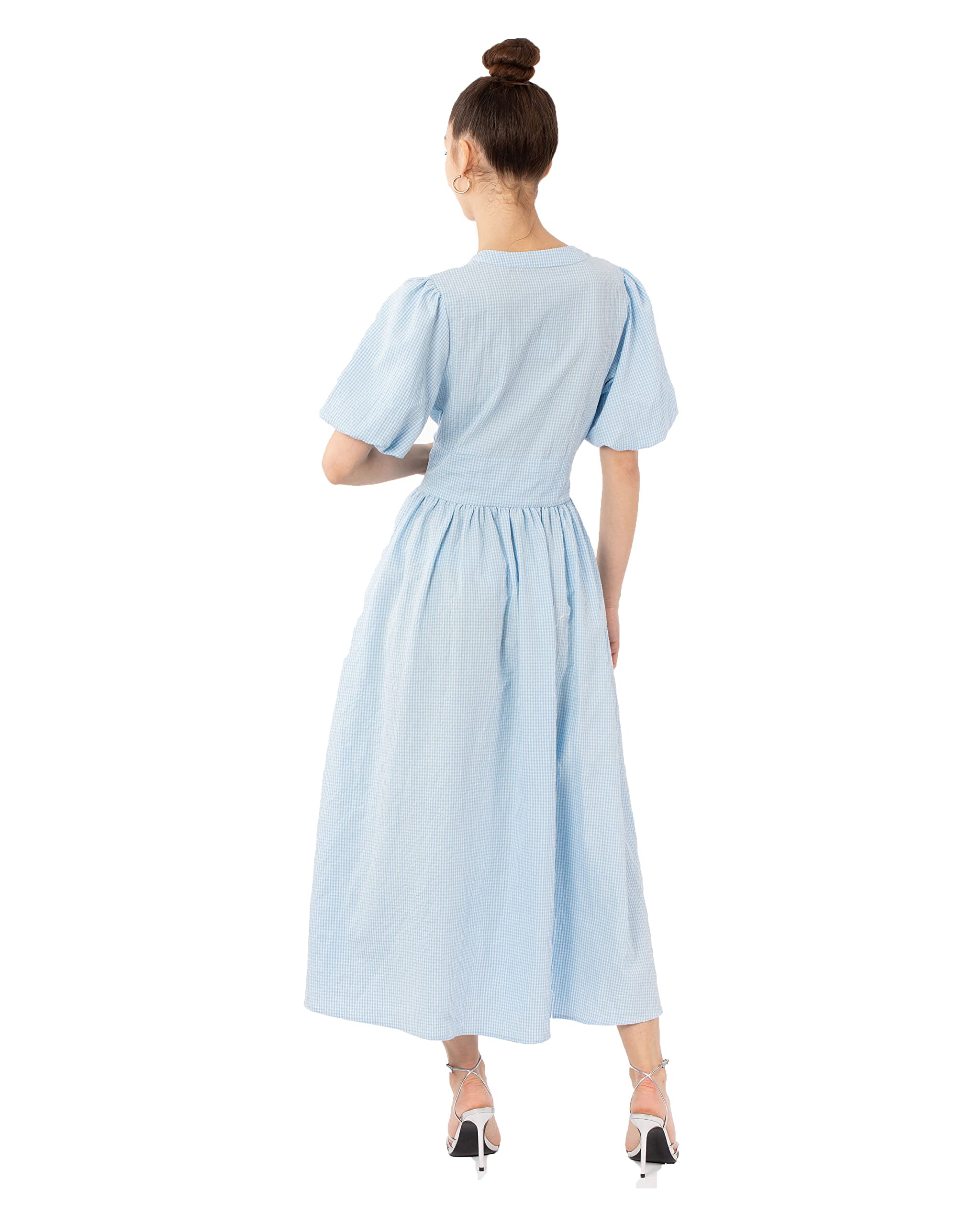 CY Vestido midi de mezcla de algodón con estampado de cuadros en color azul y amarillo