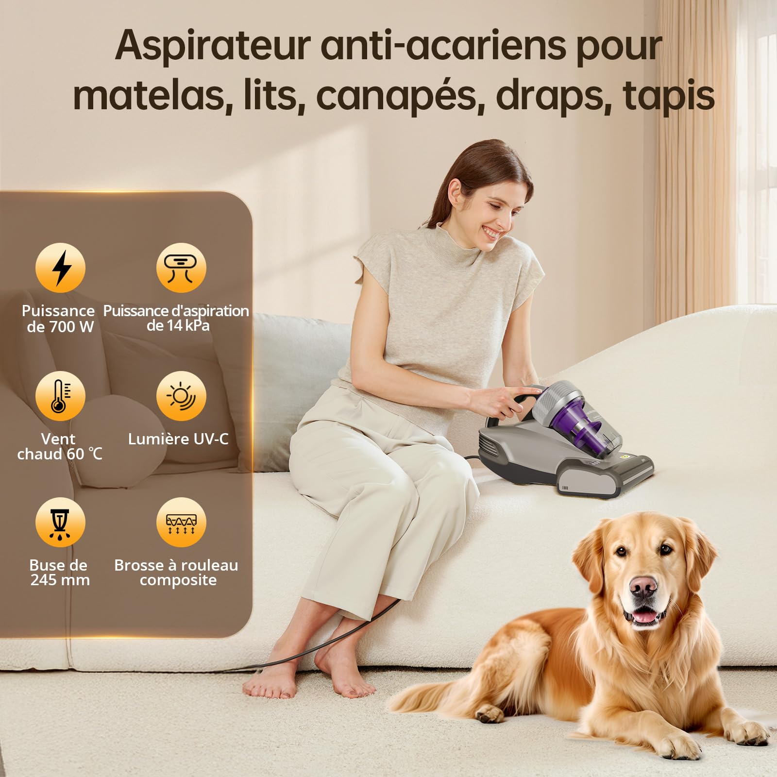 Jimmy JV35 Aspirateur Matelas Anti Acariens 700W avec Stérilisation UV-C, Chauffage à 60℃, Système de Filtration Dual-Cyclonic, Aspirateur pour Matelas, Lit, Tapis, etc.