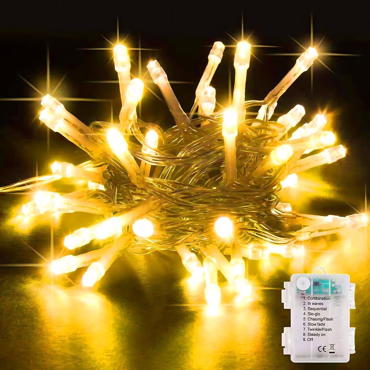 SENTAIMAO Fairy Lights,5M/50 LED Battery Operated String Lights for Indoor Outdoor Bedroom Lighting, Wedding Decor, Party, Garden, Christmas, Tree Decoration(Warm White, 2-Pack)