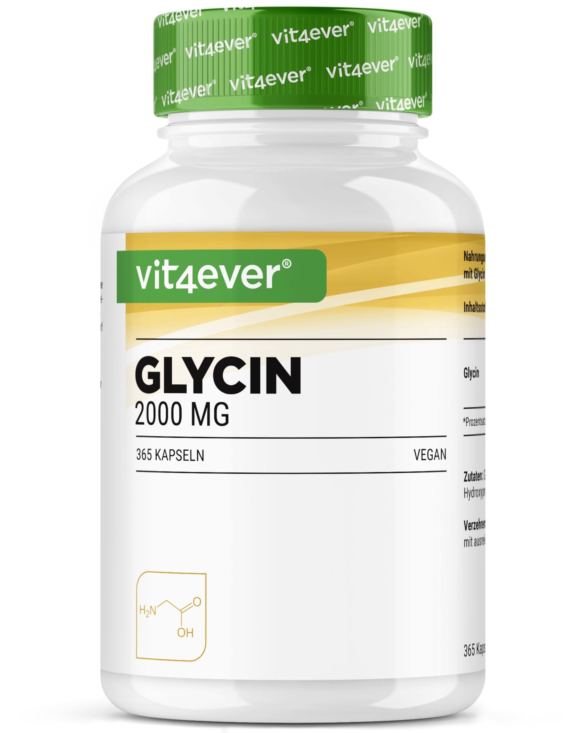 Glycine - 365 Gélules - Hautement Dosé Avec 2000 Mg Par Portion Journalière - Très Haute Pureté - Sans Additifs - Vegan