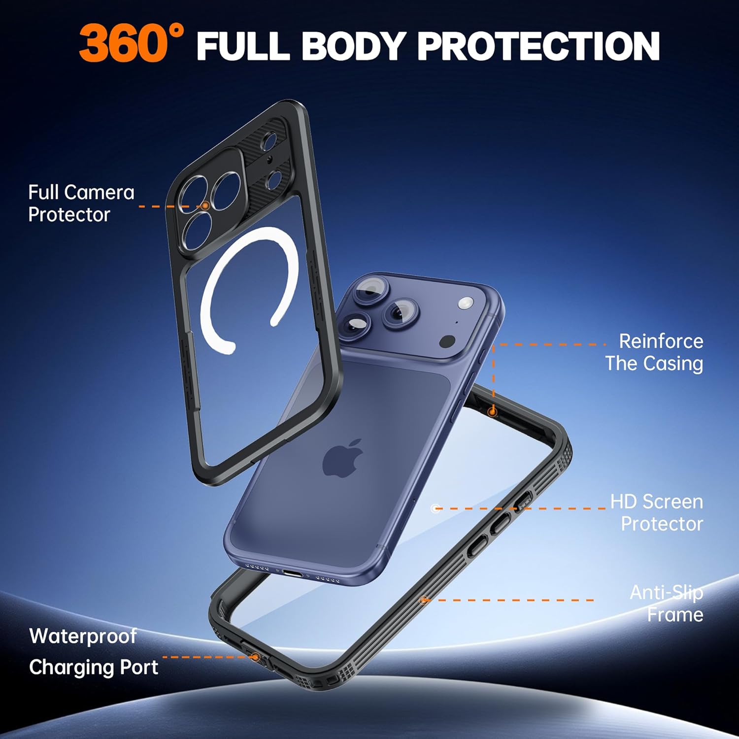 for iPhone 17 Pro Max Waterproof Case, Built-in Screen & Camera Protector, Compatible with MagSafe, IP68 Full Body Dustproof Shockproof Military Phone Case, 6.9" Black